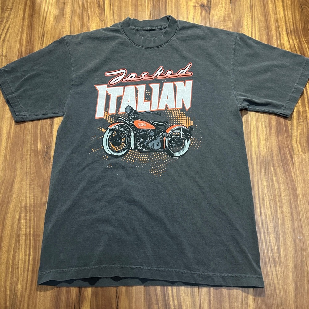 Inaka Power Jacked Italian Graphic T-Shirt Mens Medium Washed Black Motorcycle